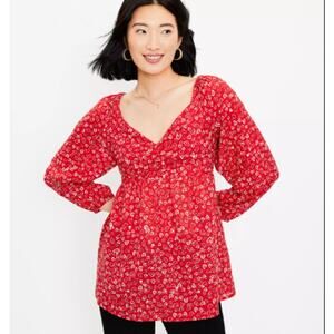 Loft Heart Cinched Sweatheart Neck Blouse Women's Size 8 Red White Hearts